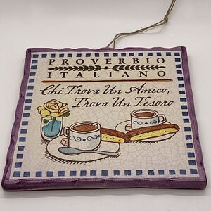 Italian Ceramic Wall Plaque with Purple Border